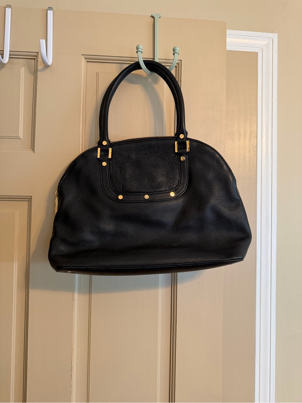 Tory Burch Black Leather Miller Dome Satchel with Gold Logo - Picture 4 of 11